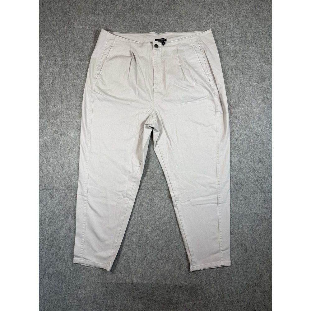 Eileen Fisher Women Pleated Tapered Trousers 18P Light Khaki Cotton Blend